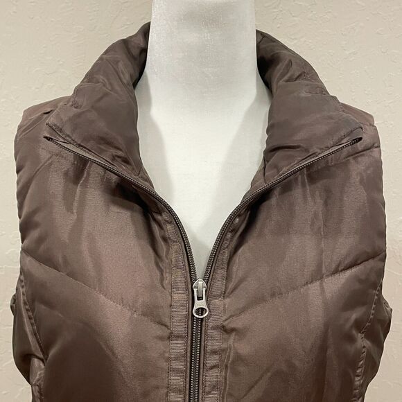 ~~ Lands End Down/Feathers Puffer Vest Sm Womens Zip Up Dark Brown Snap Pockets~ - Picture 12 of 16